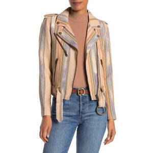 New! Frye Carly Striped Moto Jacket S